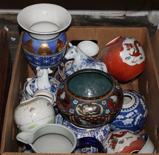 Collection six various Imari bowls, a cloisonne bowl and sundry china
